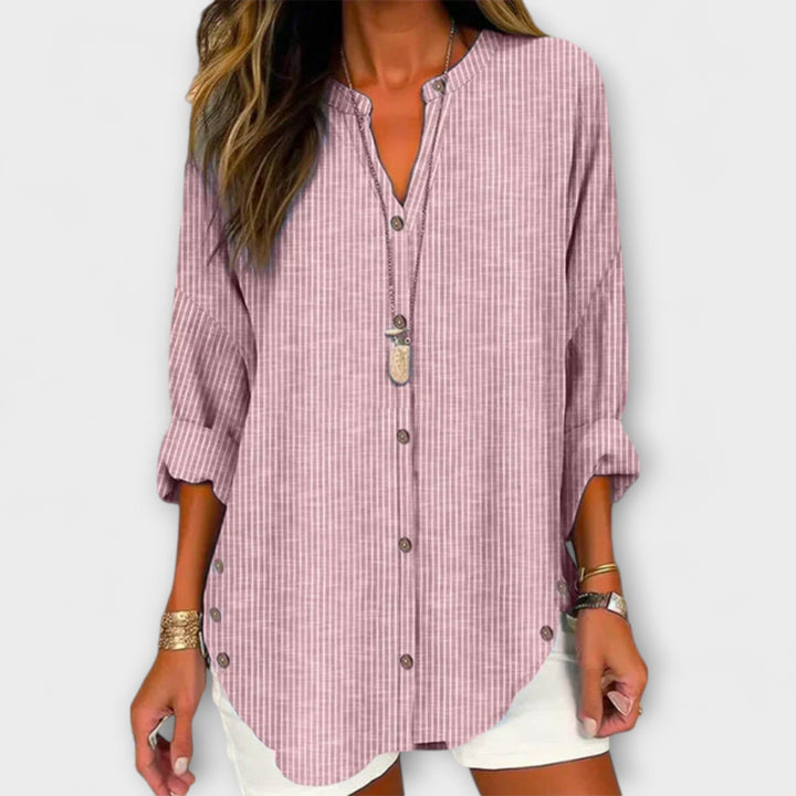 Aurora – Stylish V-Neck Top with Classic Stripe Pattern