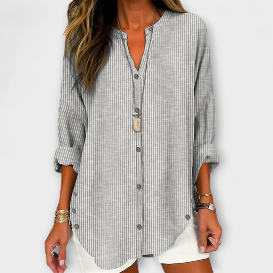 Aurora – Stylish V-Neck Top with Classic Stripe Pattern
