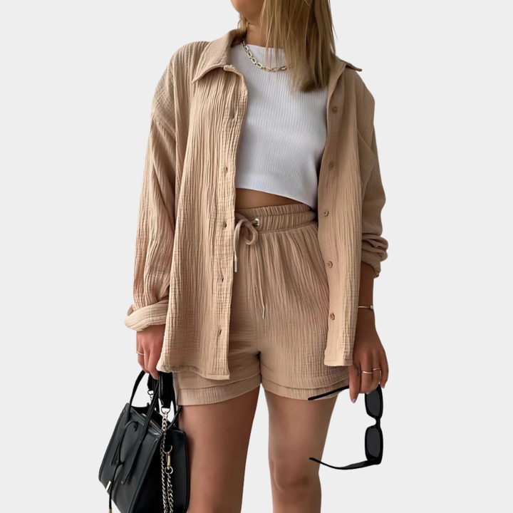 Maylee - Καλοκαιρινό σετ δύο τεμαχίων με υφή & κουμπιά με φερμουάρ