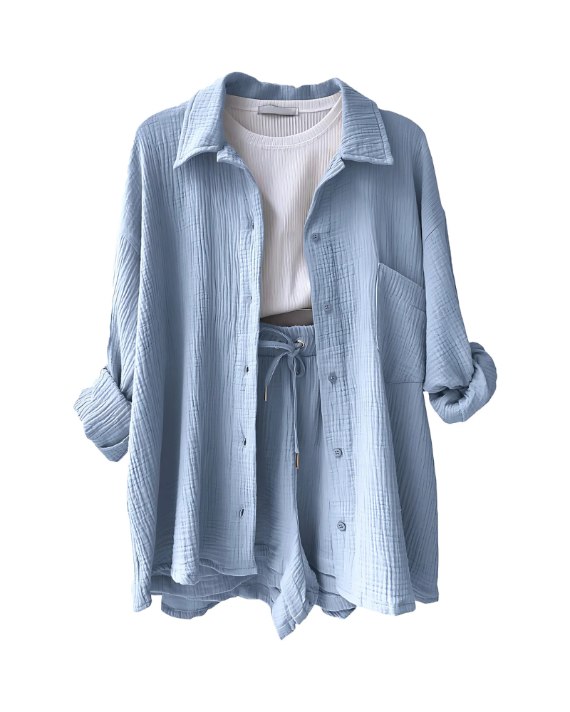 Maylee - Set estivo a due pezzi con texture e abbottonatura