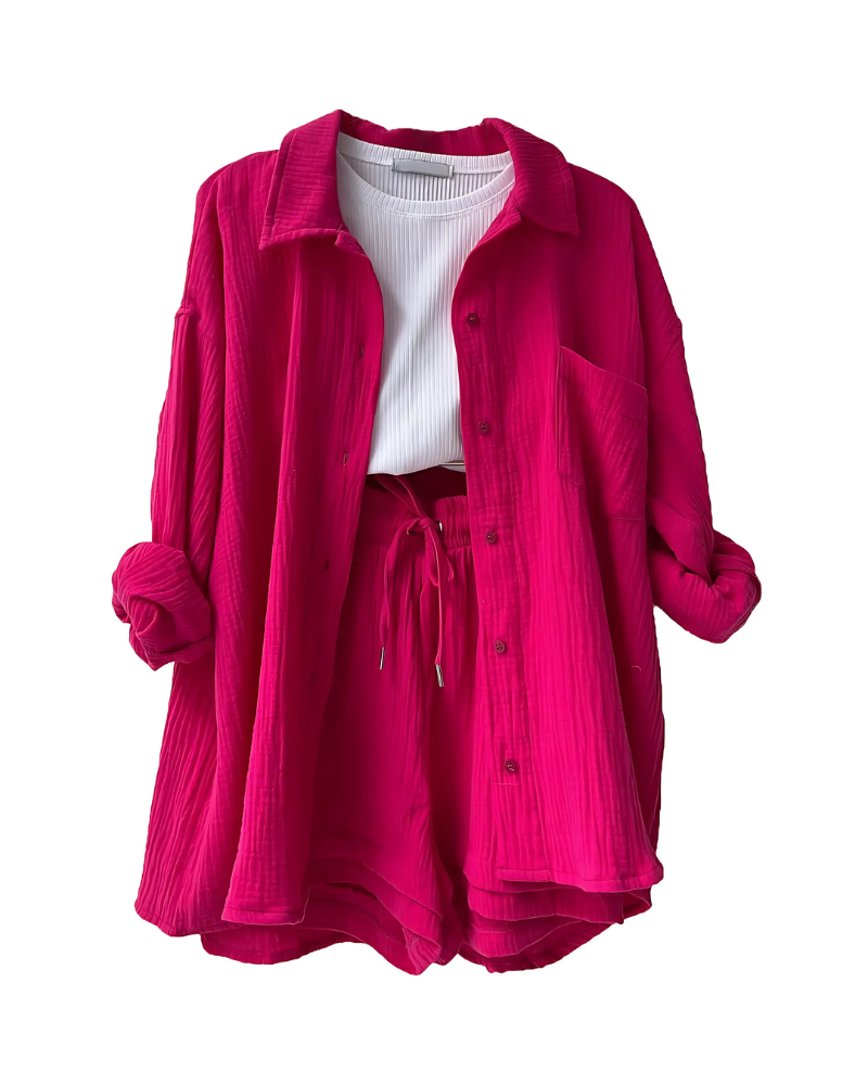 Maylee - Set estivo a due pezzi con texture e abbottonatura