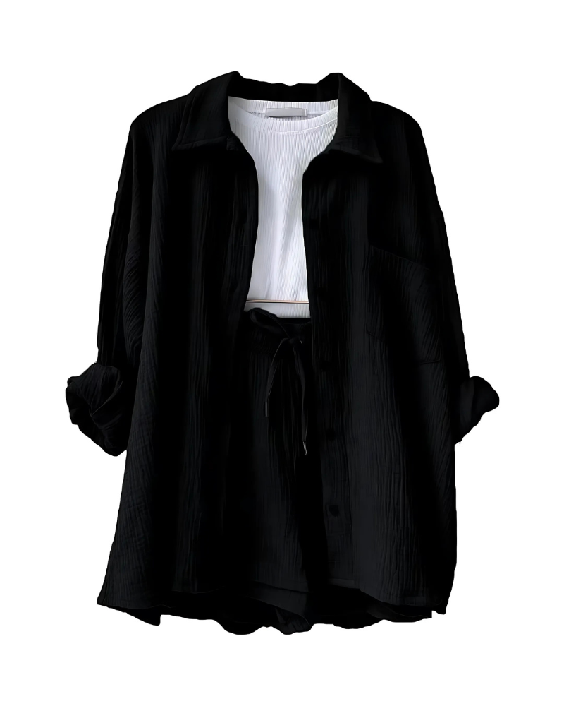 Maylee - Set estivo a due pezzi con texture e abbottonatura