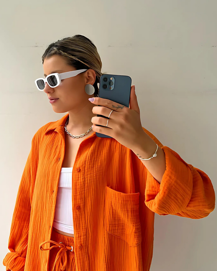 Maylee - Set estivo a due pezzi con texture e abbottonatura