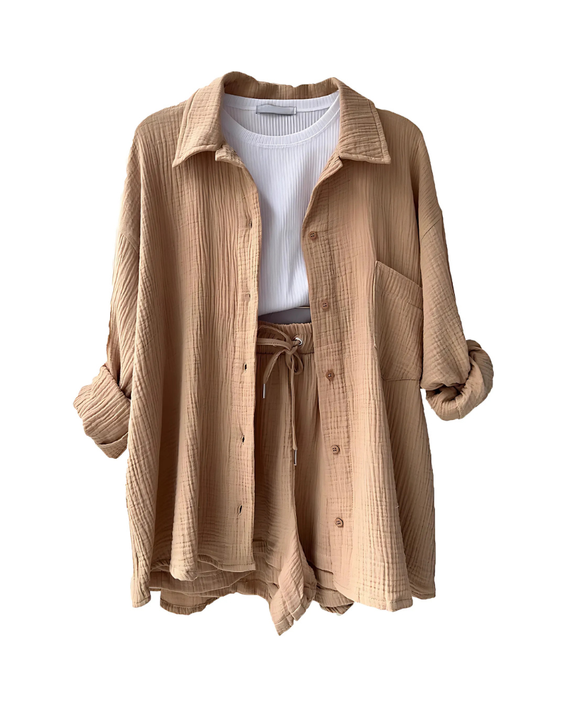 Maylee - Set estivo a due pezzi con texture e abbottonatura