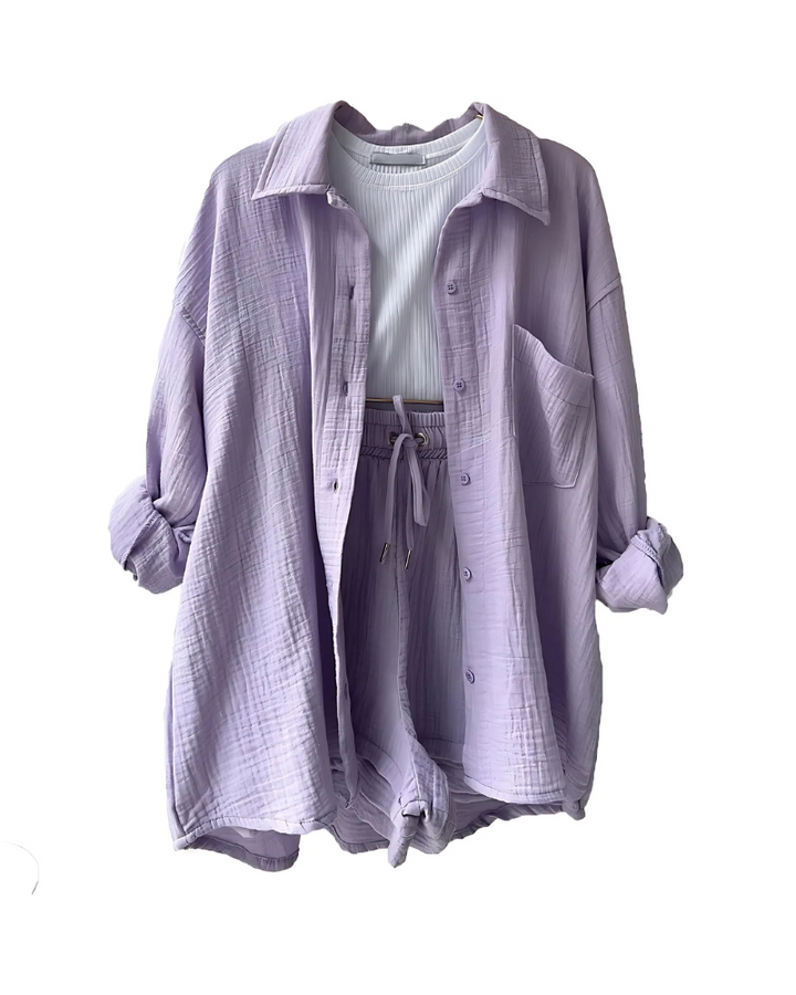 Maylee - Set estivo a due pezzi con texture e abbottonatura