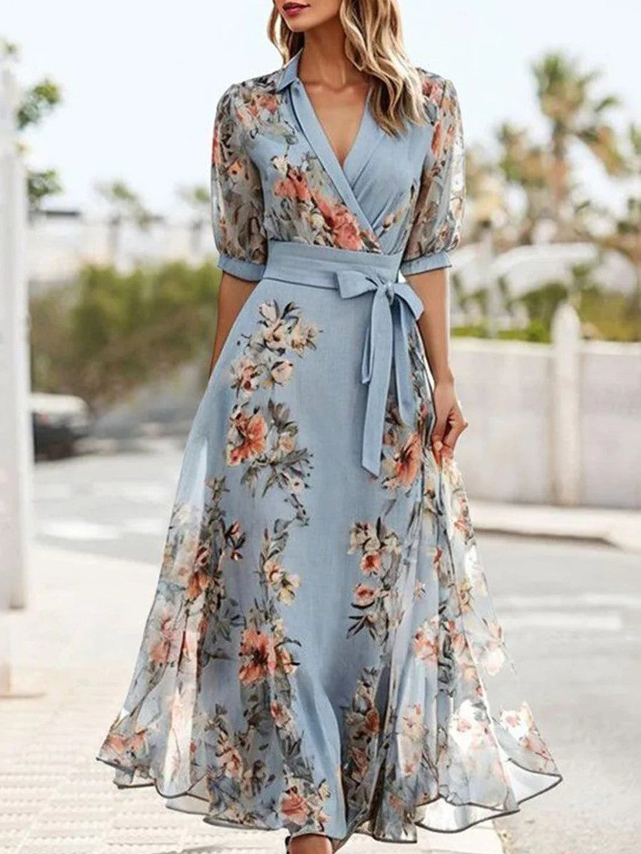 Elsie - Vestito midi floreale con scollo a V per un comfort elegante