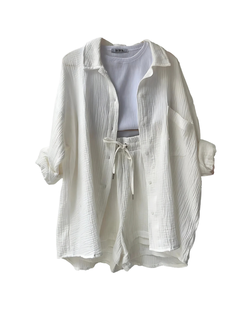 Maylee - Ensemble deux pièces d'été avec texture et patte de boutonnage
