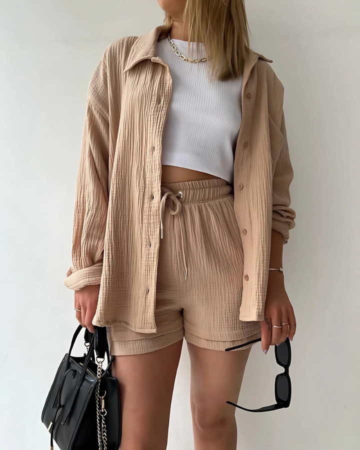 Maylee - Ensemble deux pièces d'été avec texture et patte de boutonnage