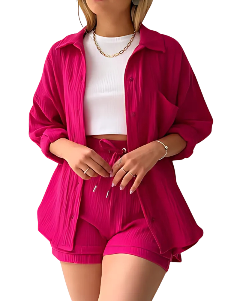 Maylee - Zomerse tweedelige set met textuur en knoopsluiting