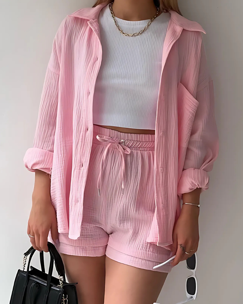 Maylee - Zomerse tweedelige set met textuur en knoopsluiting