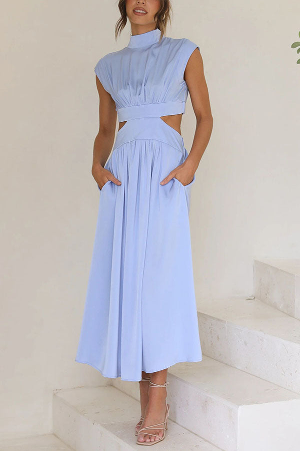 Quincy - Vestido midi com corte e bolsos