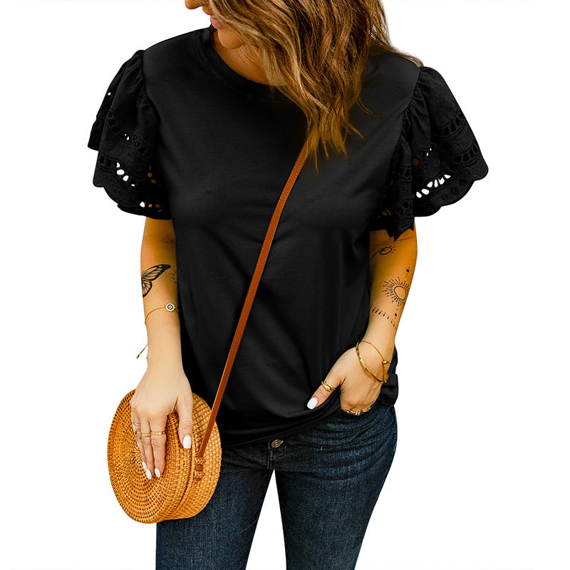Noelle - Blusa bordada com mangas com folhos