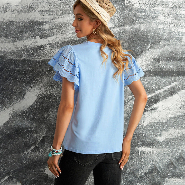 Noelle - Blusa bordada com mangas com folhos