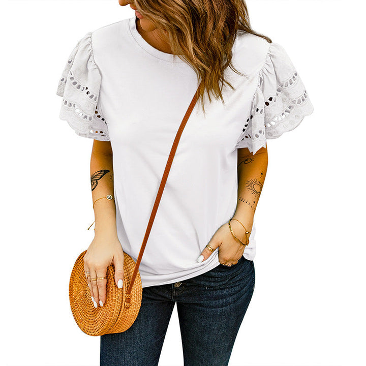 Noelle - Blusa bordada com mangas com folhos