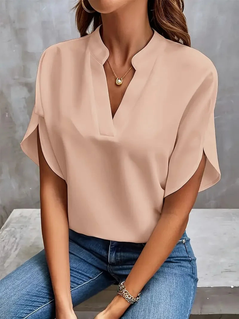 Roswina - Blusa com decote em V de ajuste descontraído