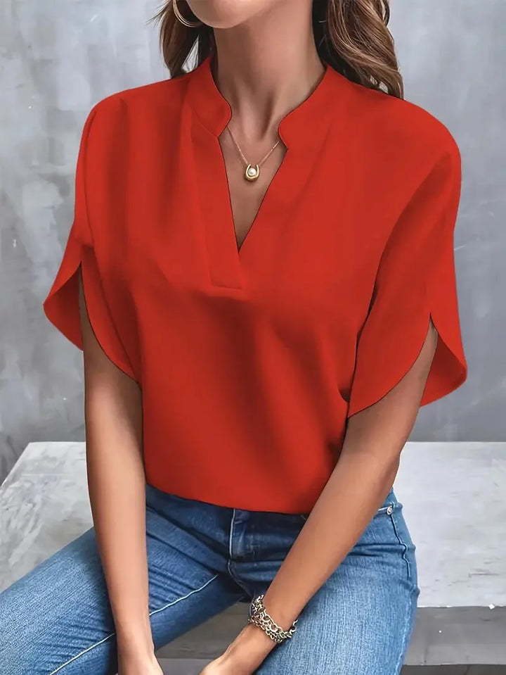 Roswina - Blusa com decote em V de ajuste descontraído